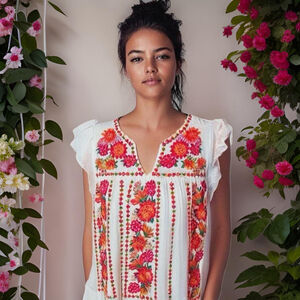 Andree x UNIT Gorgeous Embroidered Floral Boho Shift Dress Sz M